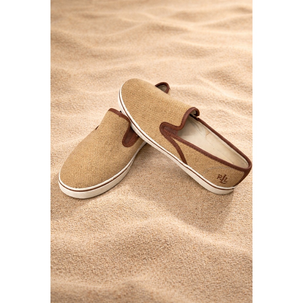 Lauren Ralph Lauren Burlap Slip On Sneakers Womens Size 7.58 Brown Tan